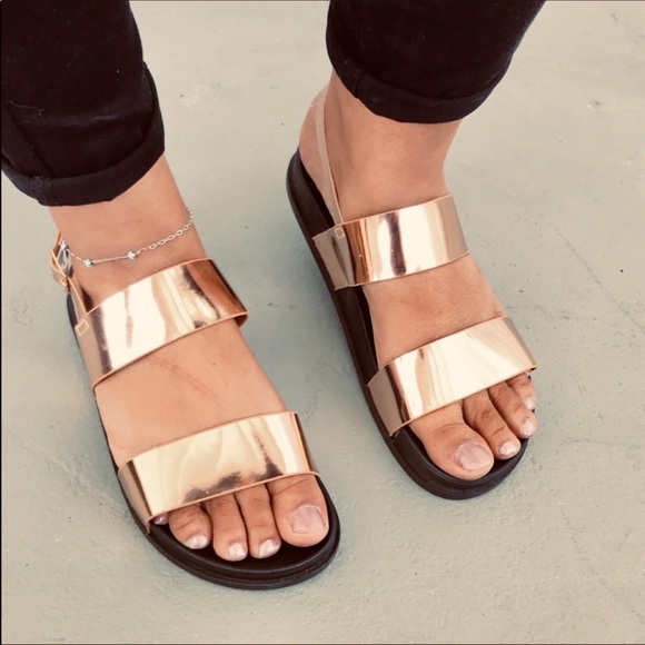 Shoeroom21 boutique Shoes - LADIES ROSE GOLD WATERPROOF DOUBLE BANDS SANDALS